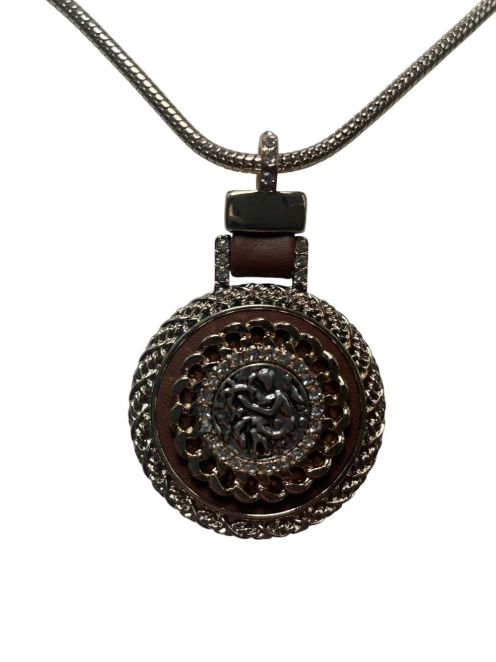 White House Black Market Genuine Leather Pendant Necklace Adjustable Chain NWT
